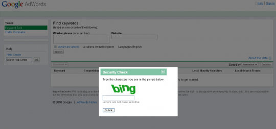 Google's 'bing' captcha