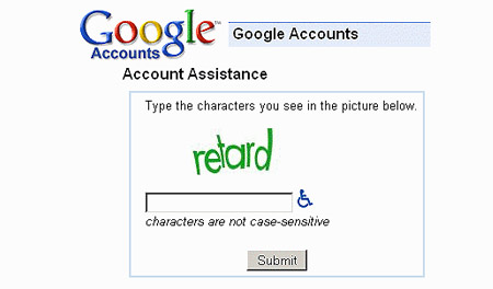 Google 'retard' captcha