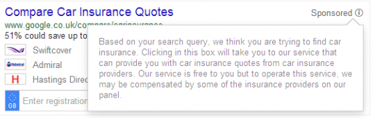 Google's comparison search, Sponsored Message 