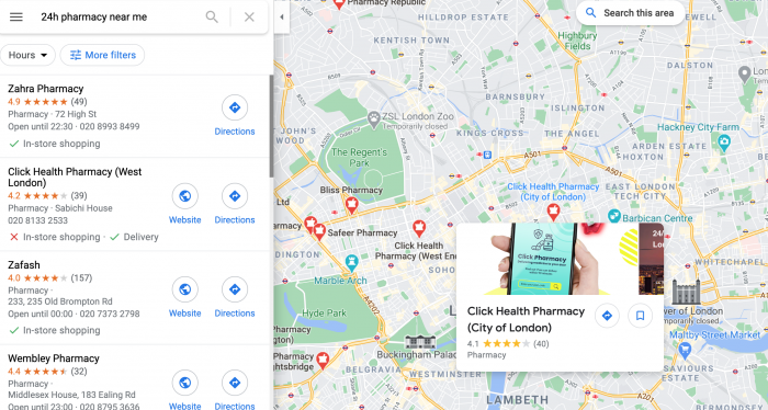 Google Maps Local Pharmacy